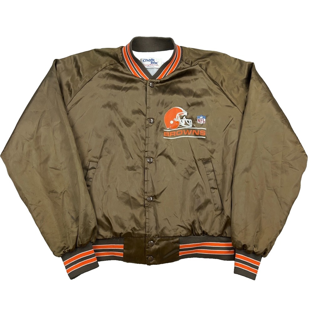 Vintage Cleveland Browns Chalk Line Jacket Men XL Satin Bomber Made USA 80s 90s